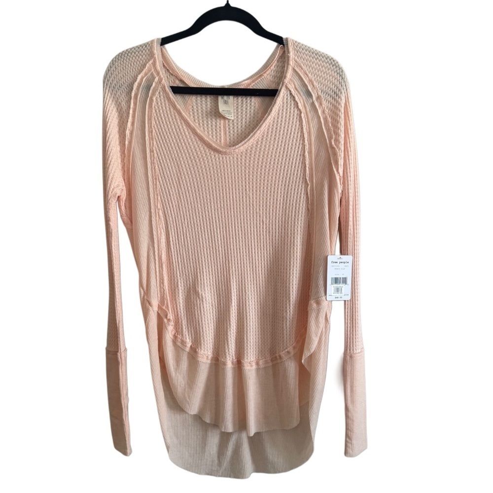 We The Free Women's Light Pink Waffle V-Neck Long Sleeve Thermal Top Size XS